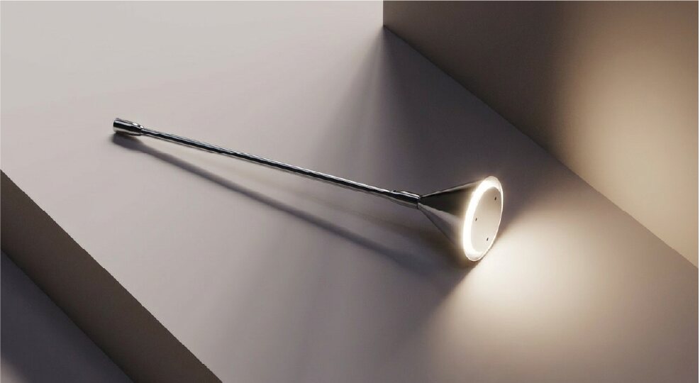 Laleh light glowing while placed horizontally on a shelf