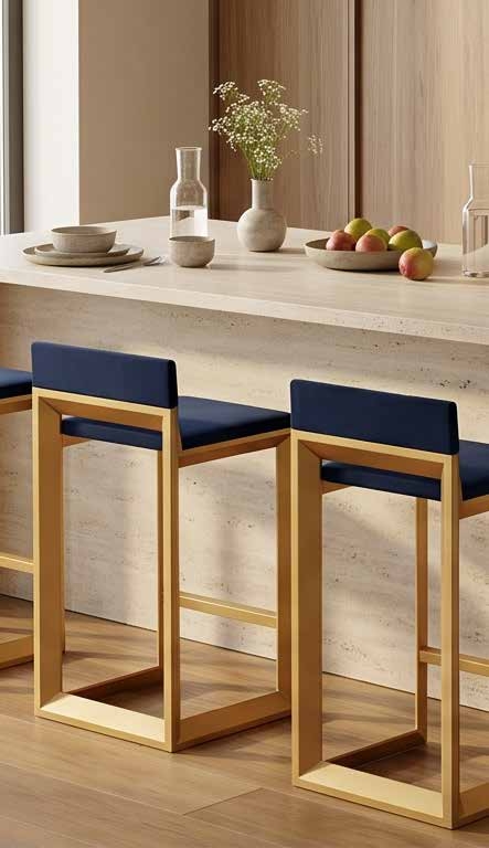 Rija Bar Stool in a warm contemporary kitchen by GĒV Studio