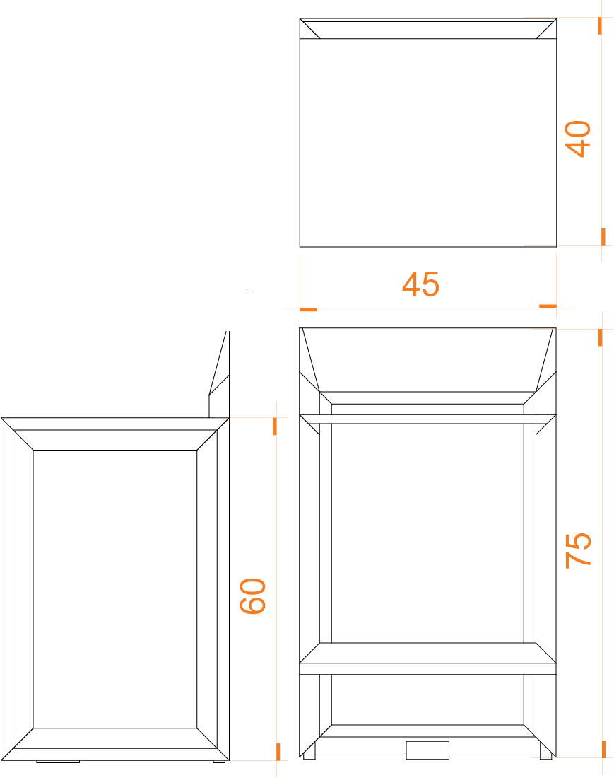 Rija Bar Stool technical drawing showing 45 centimetre width, 40 centimetre depth, 75 centimetre overall height and 60 centimetre seat height