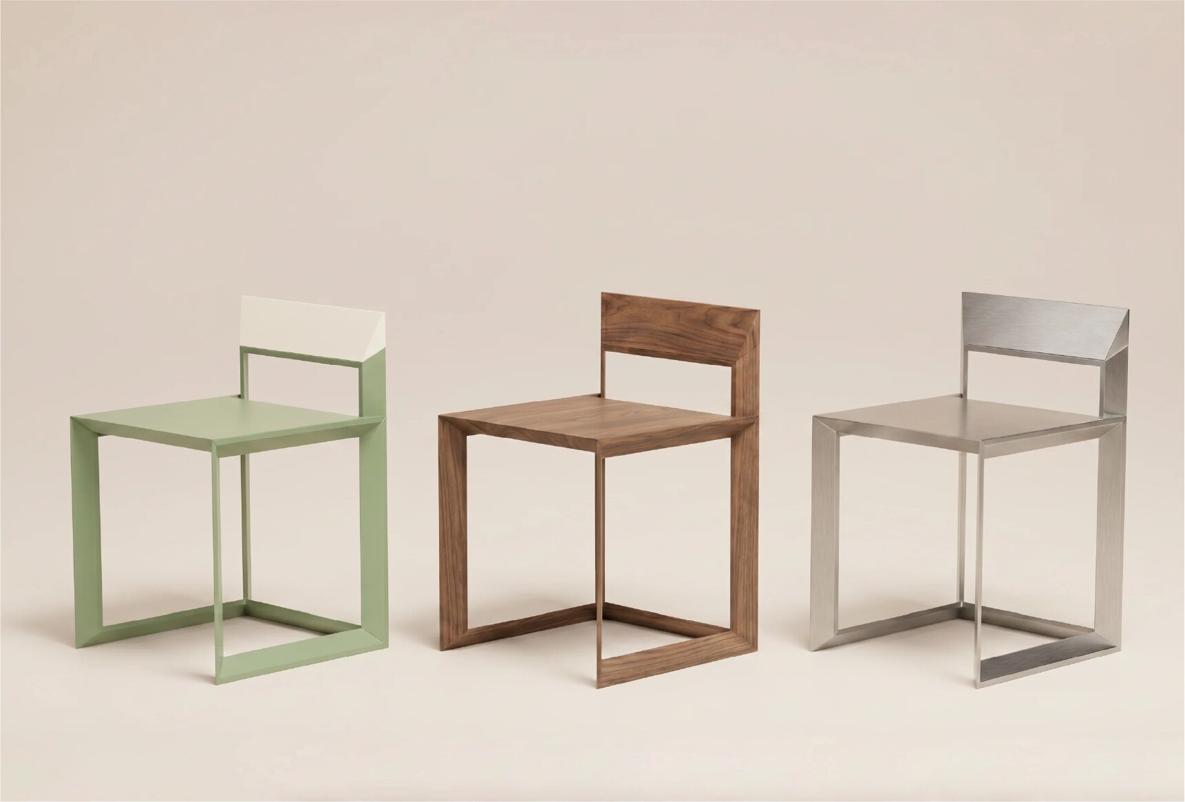 Rija Dining Chair material and finish options in polyurethane, natural wood and aluminum