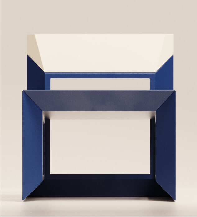 Blue and white Rija Lounge Chair shown from the front